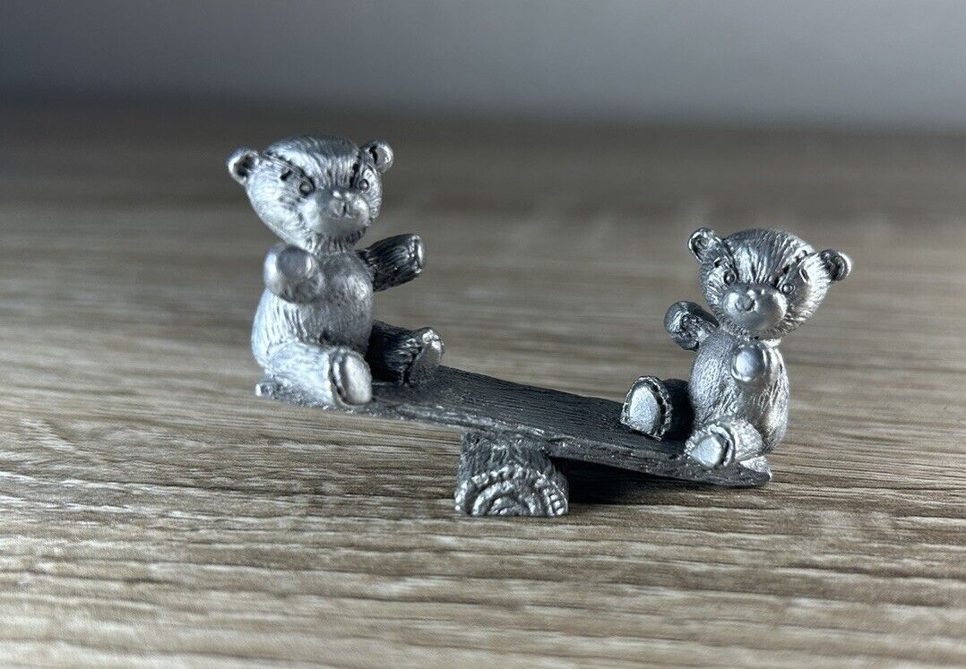 Spoontiques Pewter Teddy Bears Seesaw Teeter Totter Toy Animal Art Figurine