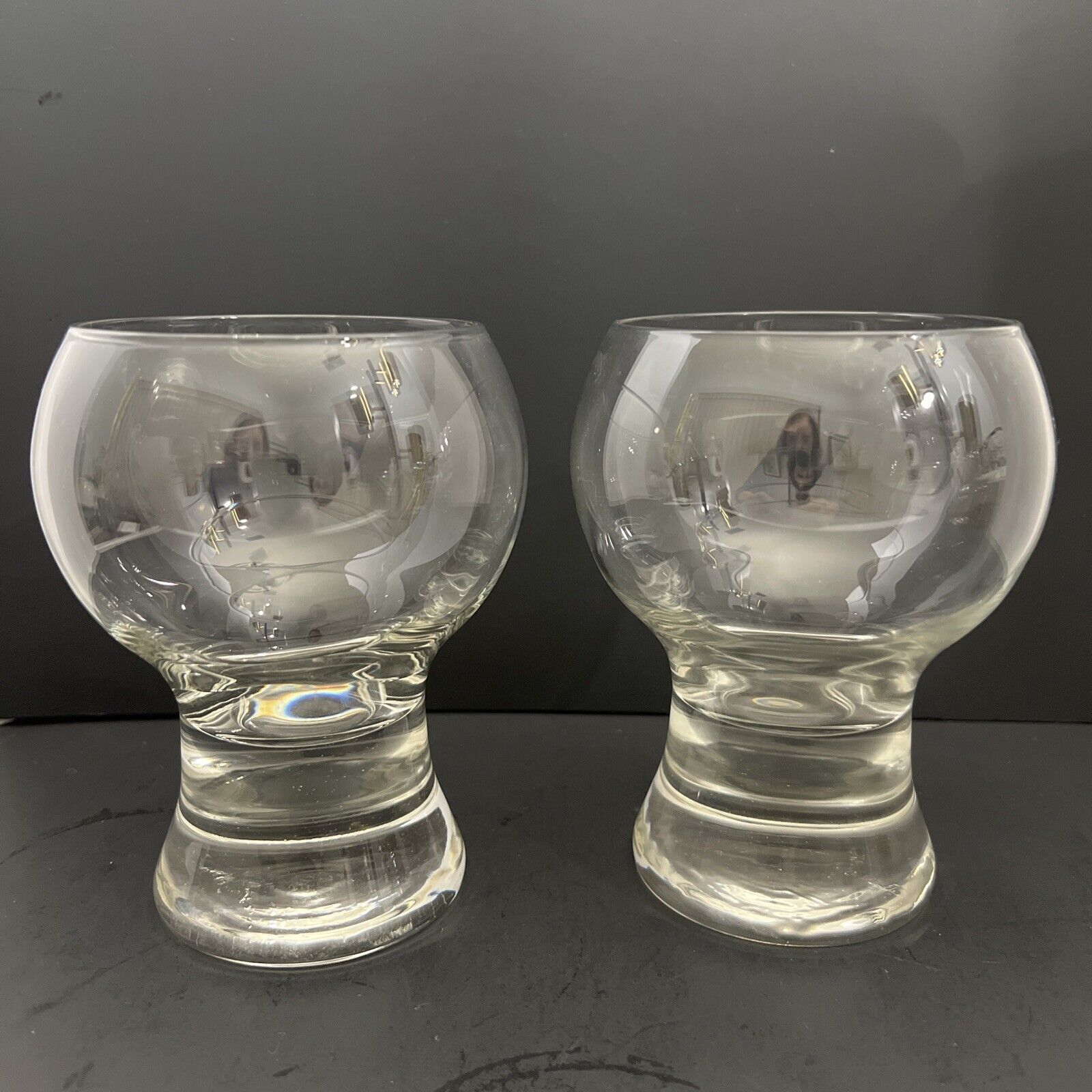 Pair Of Clear Craft Beer Glasses Heavy Thick Base Unbranded Barware 5-1/8”