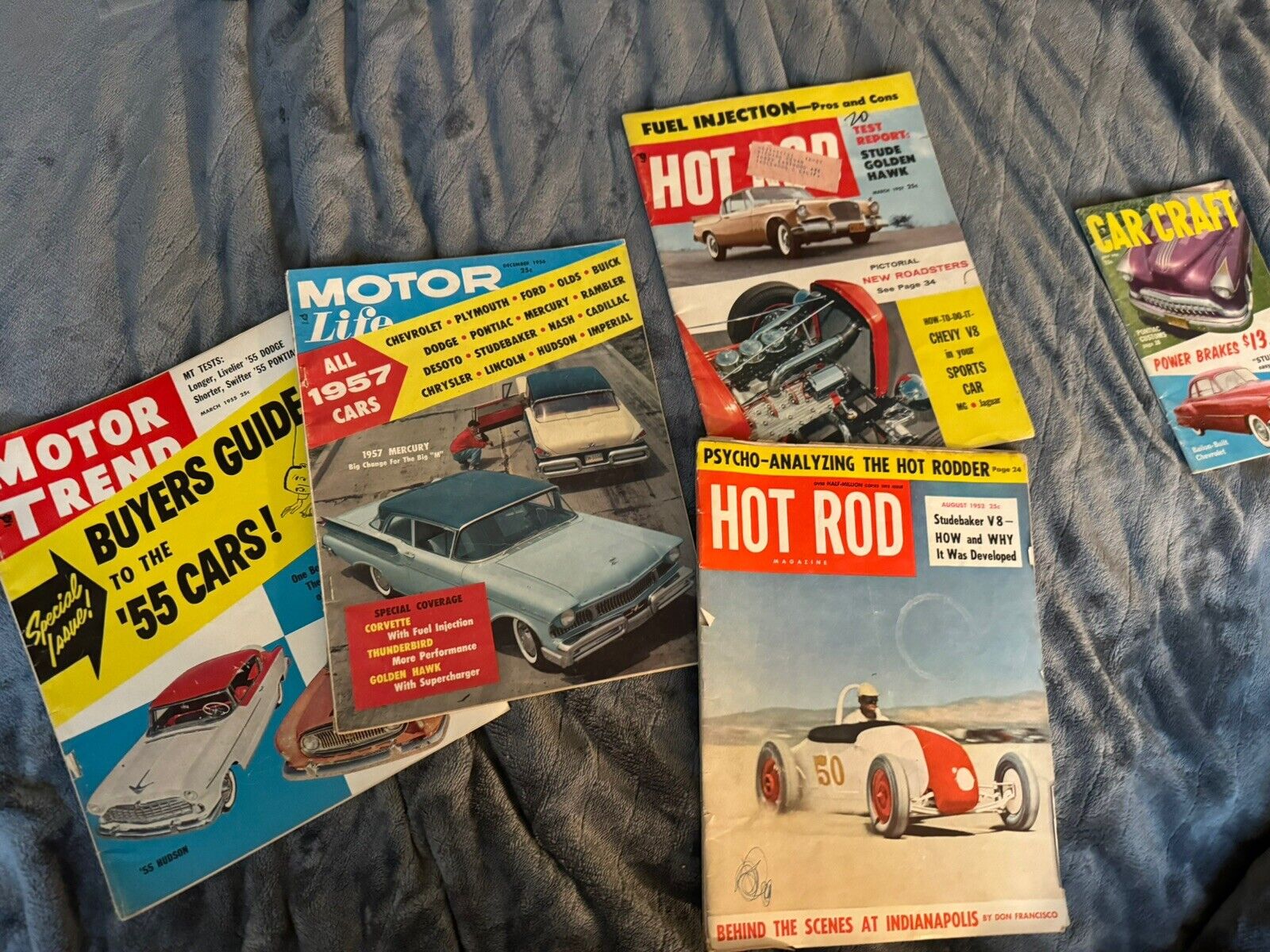 2 1955/57 Motor Trend Buyers Guide & 2 1957 Hot Rod Magazines