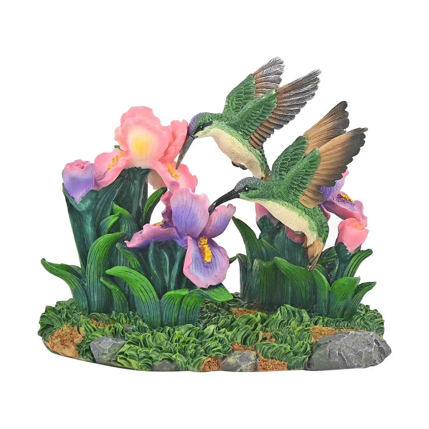 Handpainted Multi Color Hummingbird Flower Pattern Resin Home Decor Figurine