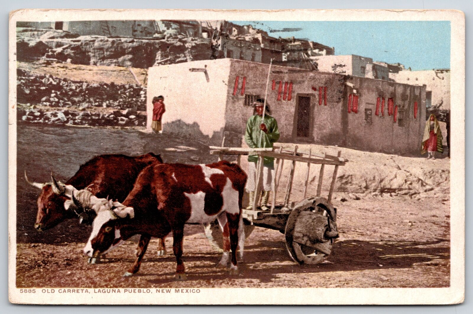 Laguna Pueblo New Mexico~Old Carreta Ox Cart~Detroit Pub Co PM 1932 Postcard