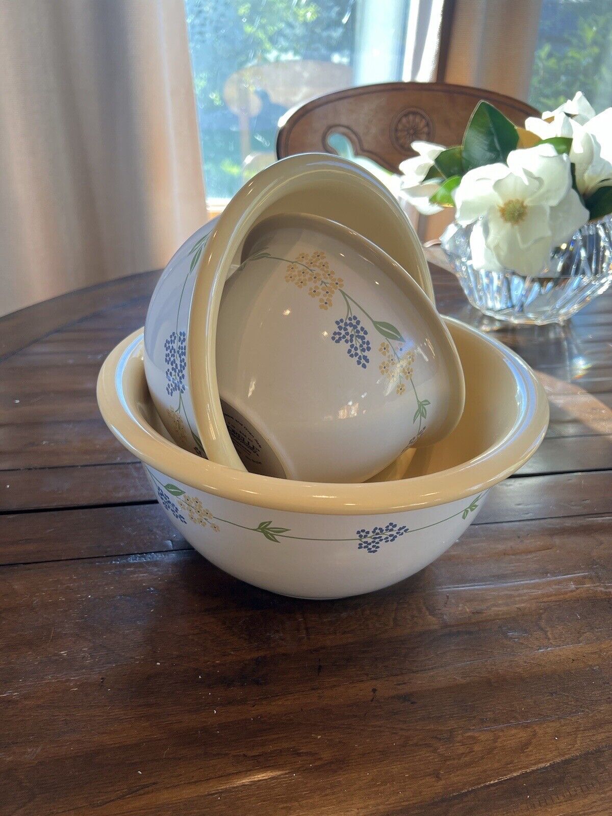 Corelle Corning ware 3 Stoneware Nesting Mixing Bowls 1, 2, 3 QT  Secret Garden
