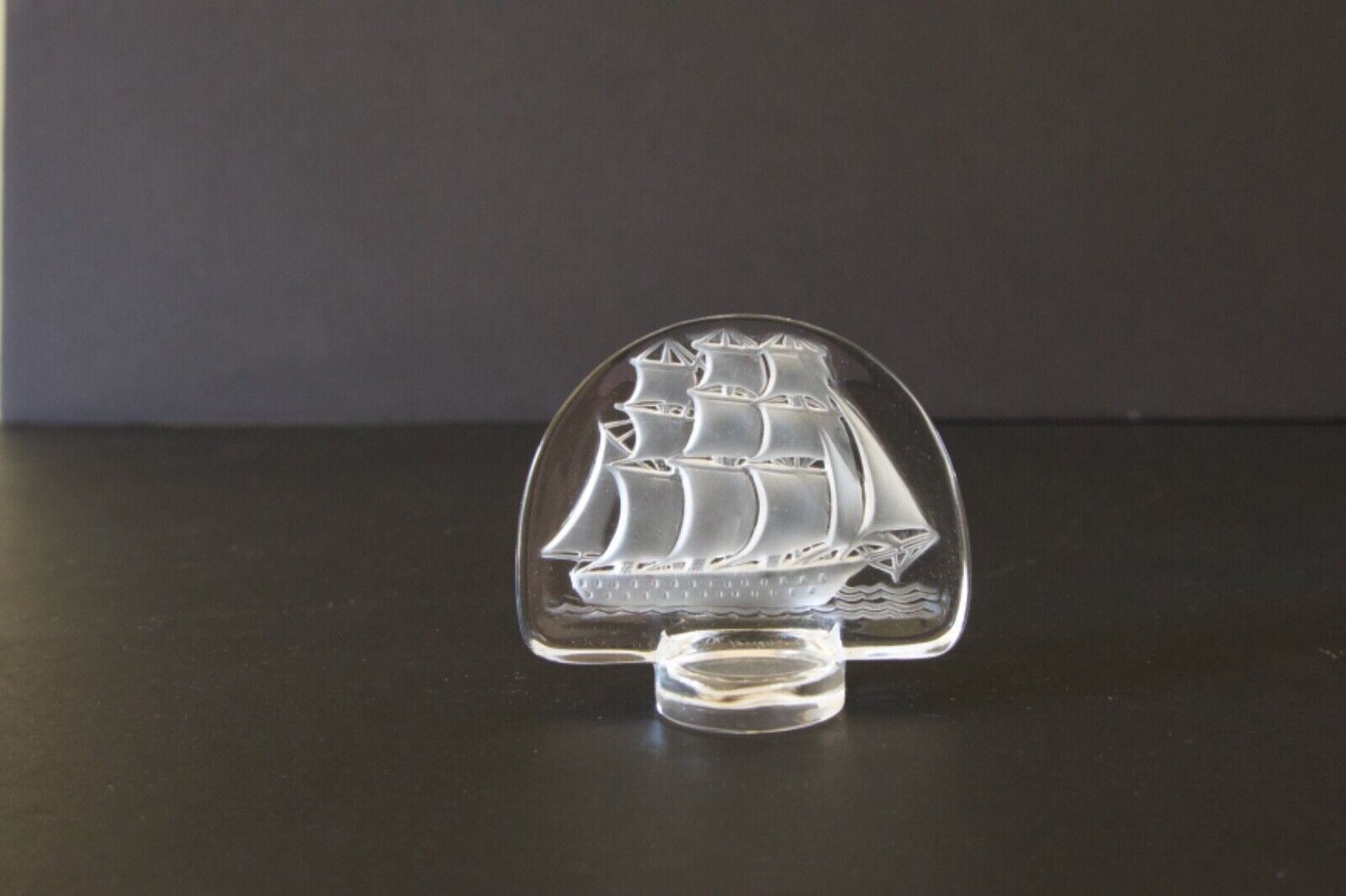 SIGNED - LALIQUE FROSTED CRYSTAL SAILING SHIP PAPERWEIGHT  -  STUNNING