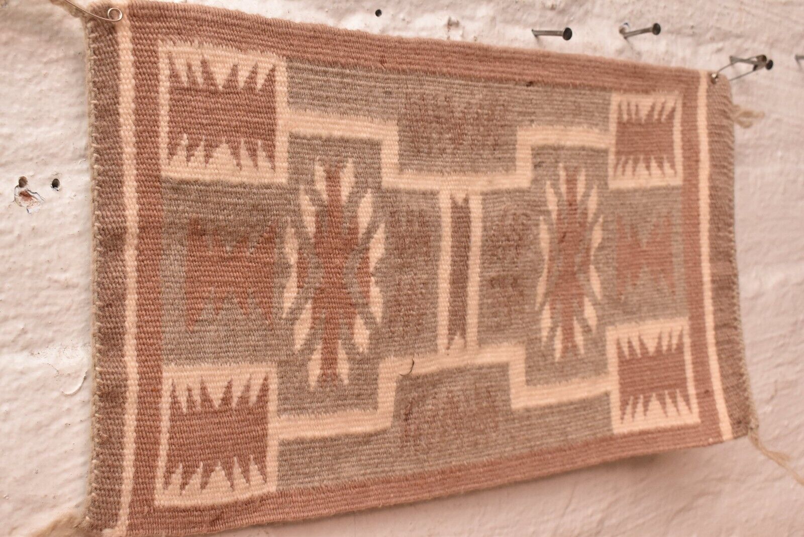 Antique Navajo Rug Textile Native American Indian 14x9 Small STORM PATTERN VTG