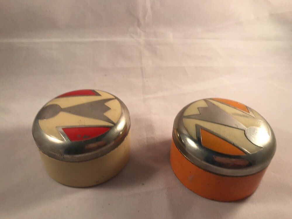 1920 Art Deco Deere Reich Ash New York Enamelled Rouge Face Powder Tins Boxes 