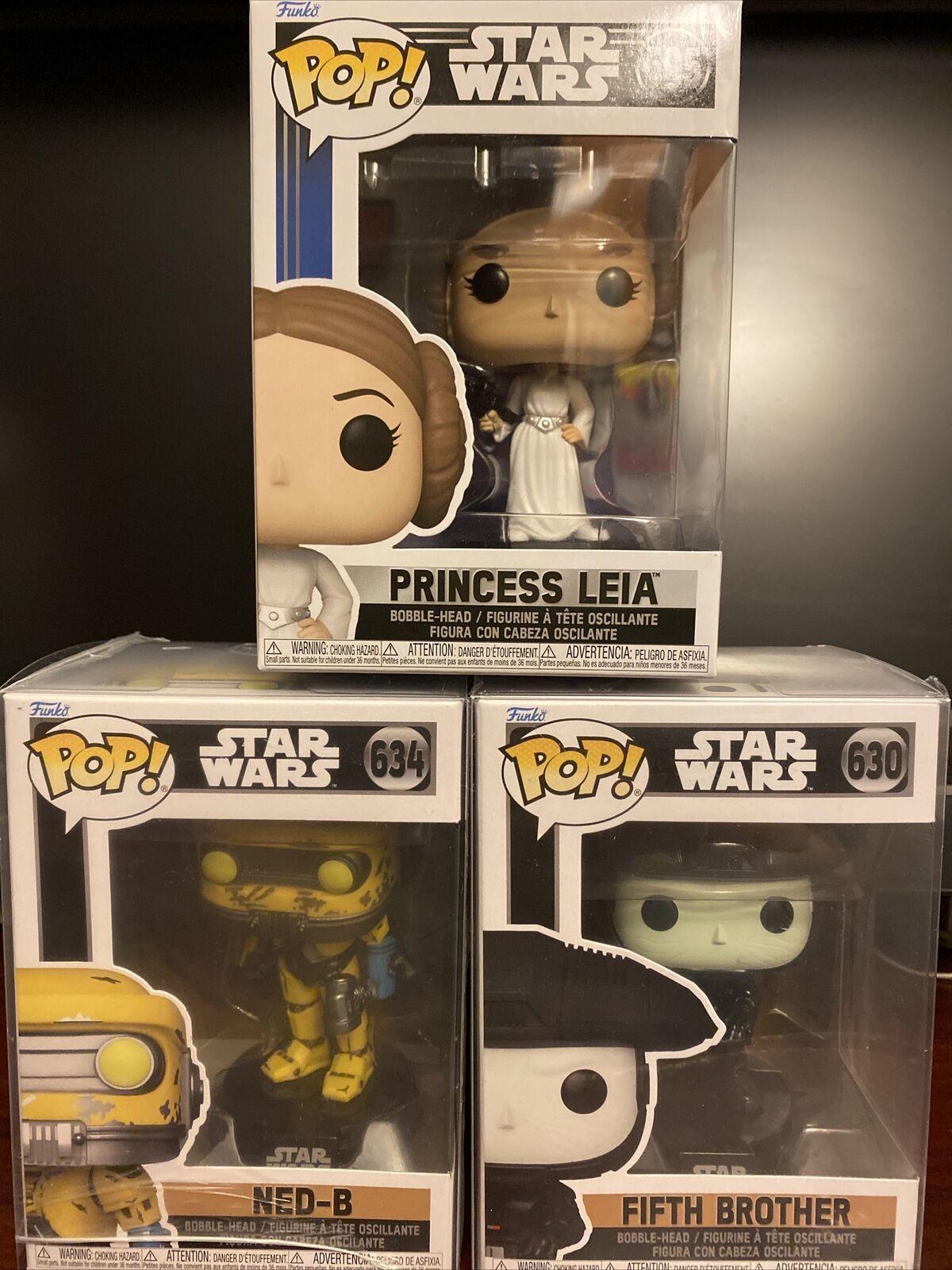 Lot Of 3 star wars funko pop,Ned b,fifth Brother,princess Leia