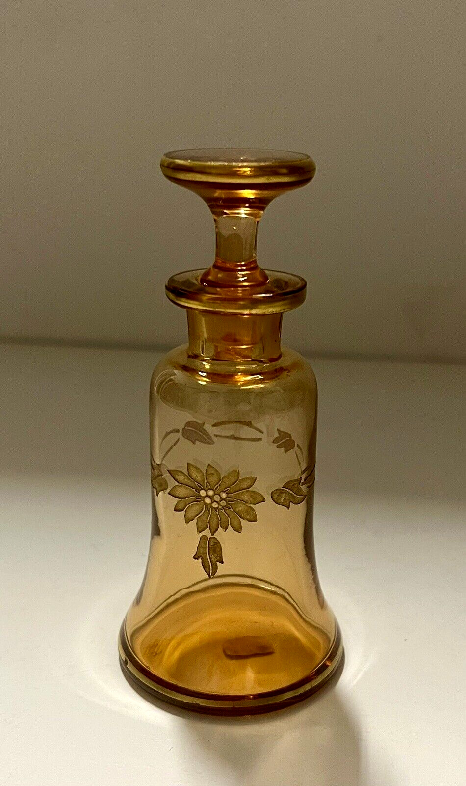 Vintage Fostoria Amber Handblown Etched Glass Perfume Bottle w/original sticker
