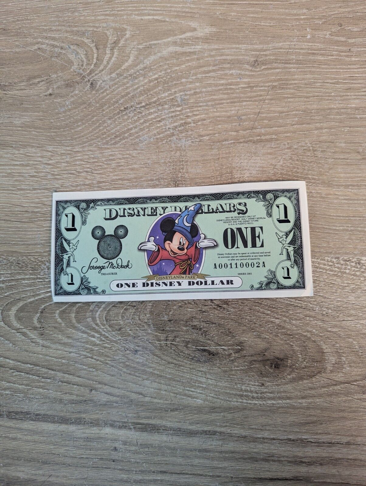 2001 Disney Dollar $1 | Mickey Mouse | Block A-A | UNC | A00877765A Wizard