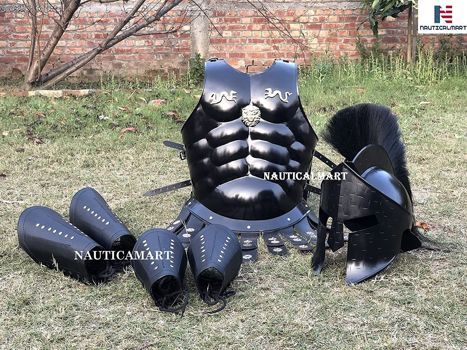 300 Spartan Muscle Armor & 300 Helmet with Leather Leg or Arm Guard- Custom Size
