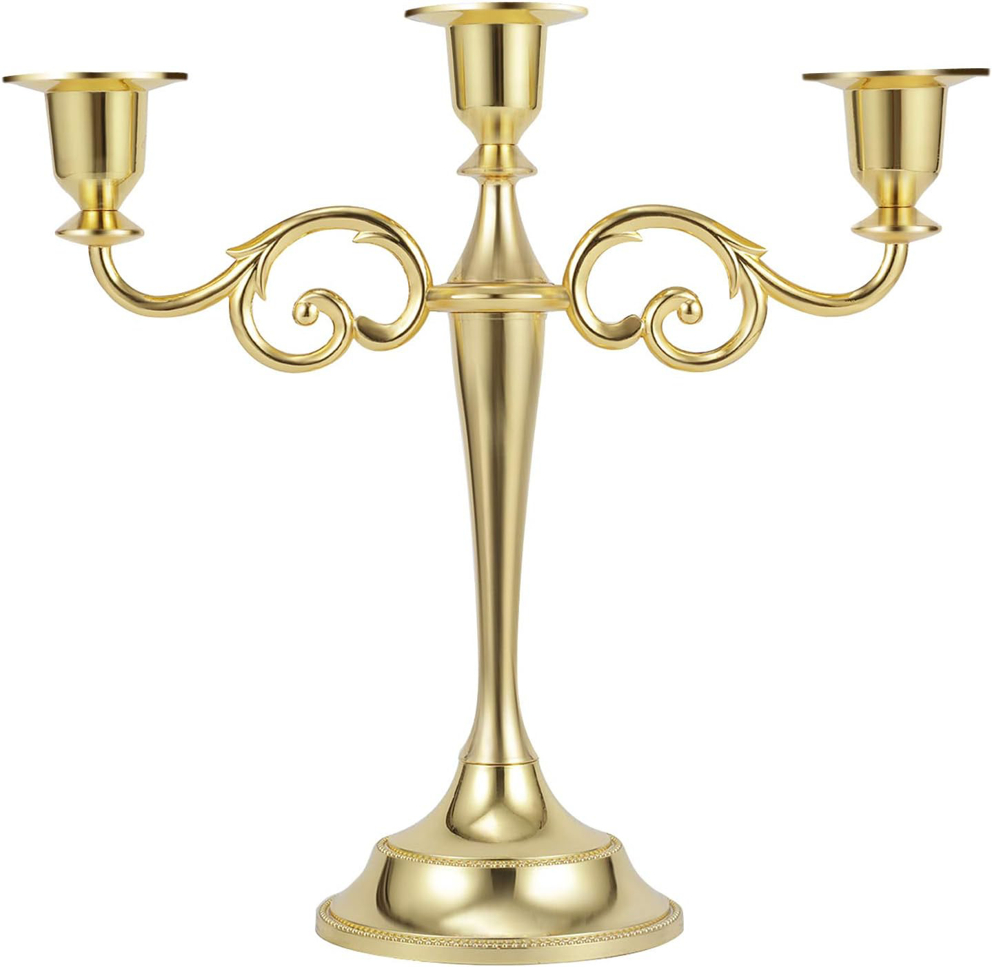 Dyna-Living Candelabra Candle Holders 3-arms Gold Candlestick Holder Metal Cande