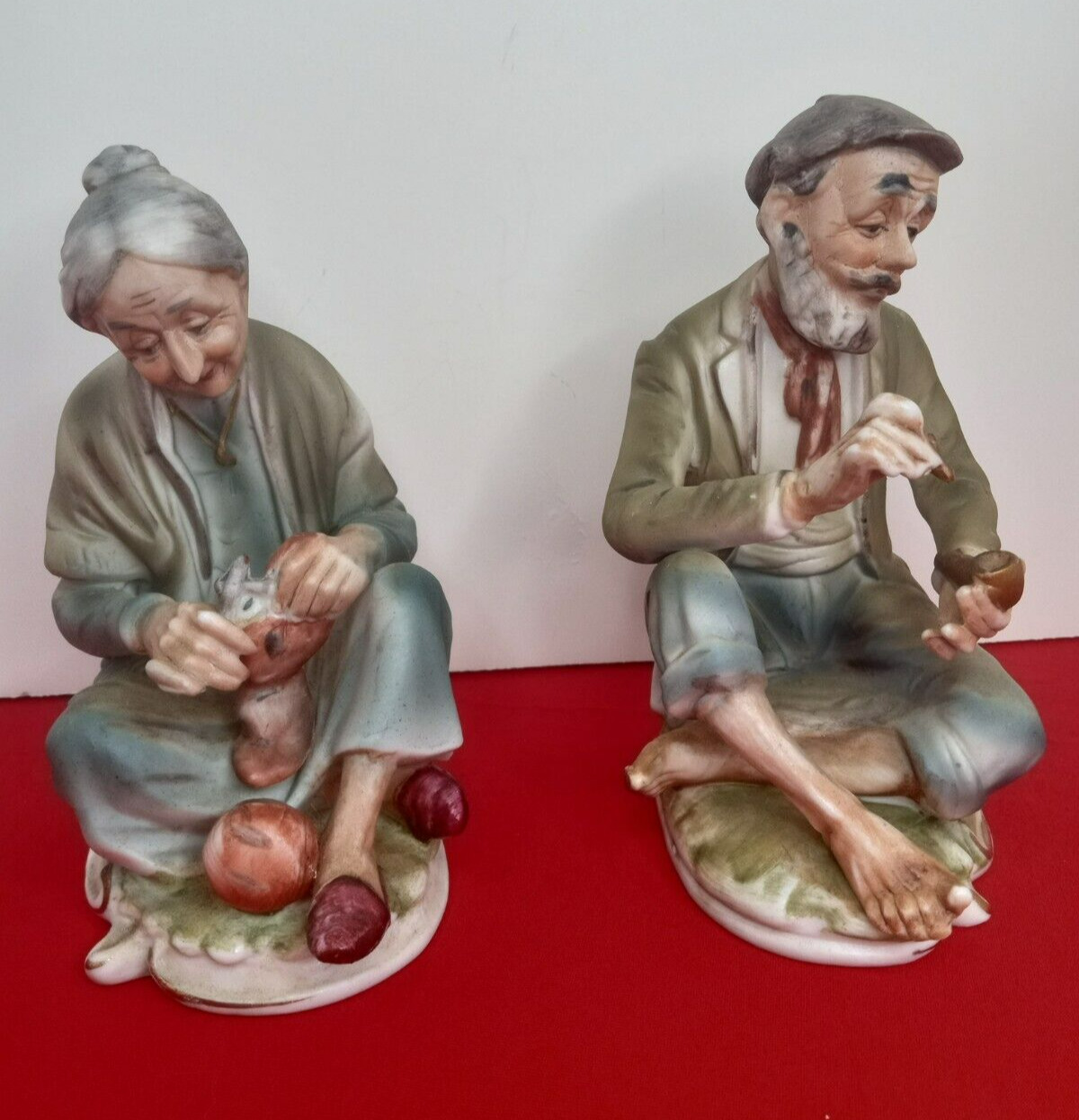 Artmark Figurines Man With Pipe and Woman Knitting Vintage Set of 2