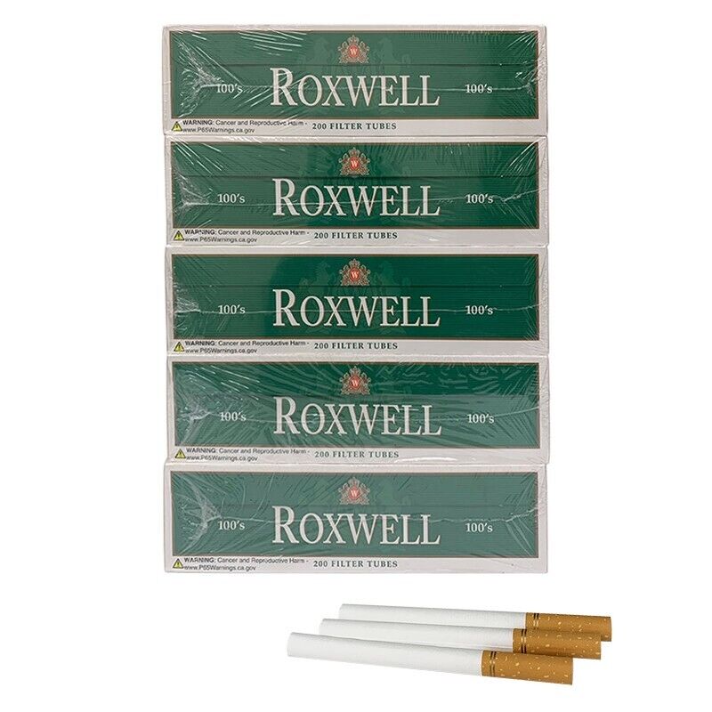 Roxwell Green Menthol Cigarette Tubes 100mm Size Pre-Roll Tubes 5 Pack of 200 Ct