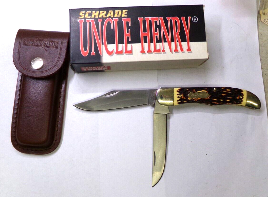 Vintage Schrade UNCLE HENRY Folding Knife in Box #227US China + Sheath