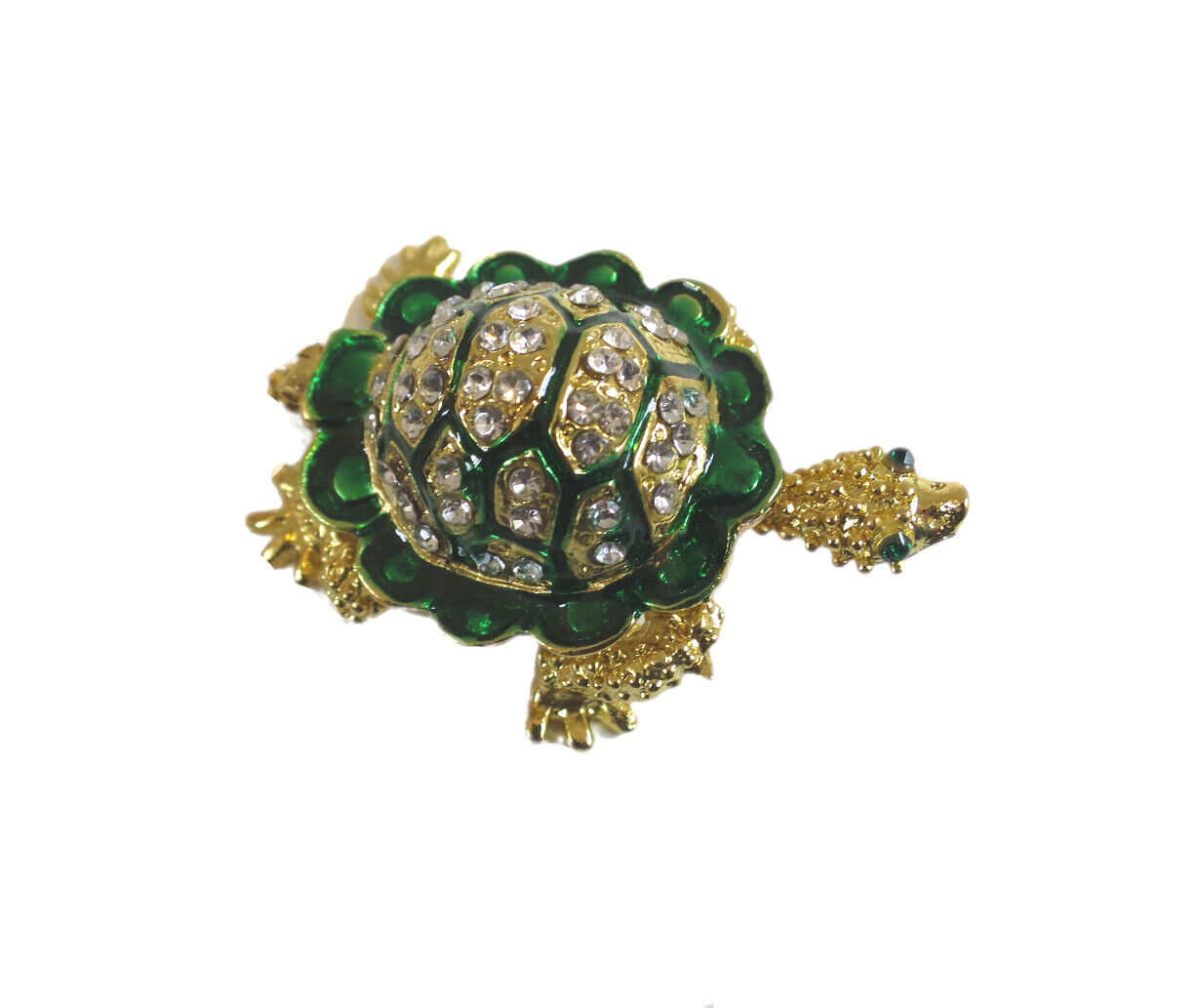 Bejeweled Tiny Little Turtlel Hinged Metal Enameled Crystal Trinket box