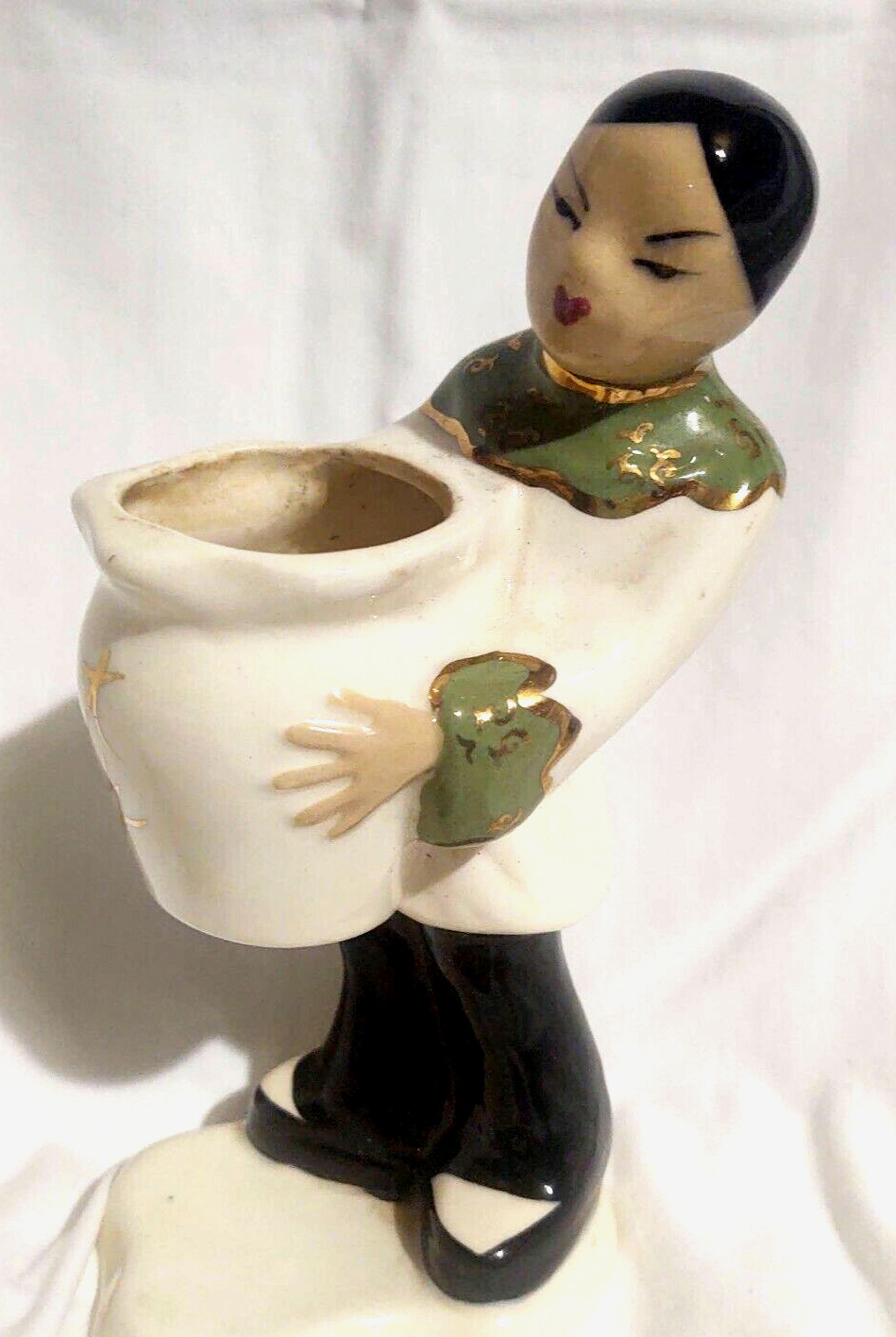 Ceramic VTG Planter Asian Oriental Boy w Urn Pot Chinese Japan Japanese MCM 1950