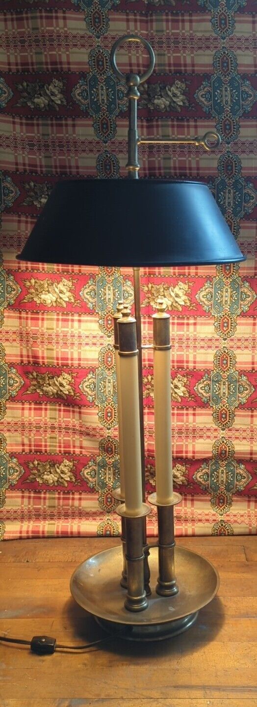 Vintage 1972 Chapman Patinated Metal Bouillotte Table Lamp With Tole Shade