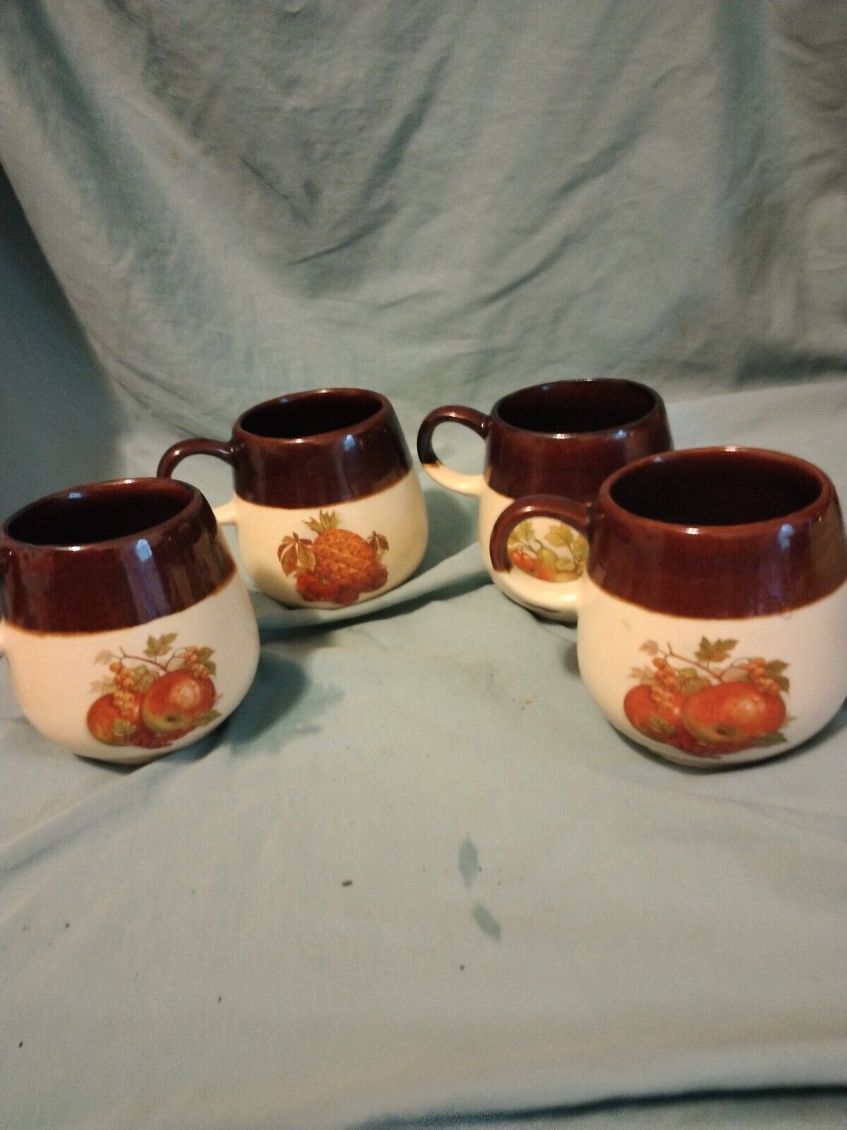 McCoy Fruits Designs Coffee Mugs Cups Pottery USA Set of 4 Vintage