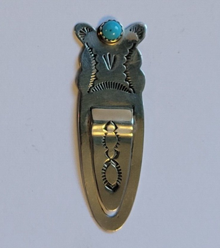 Vintage Navajo Jesse Claw Sterling Silver And Turquoise Native American Bookmark