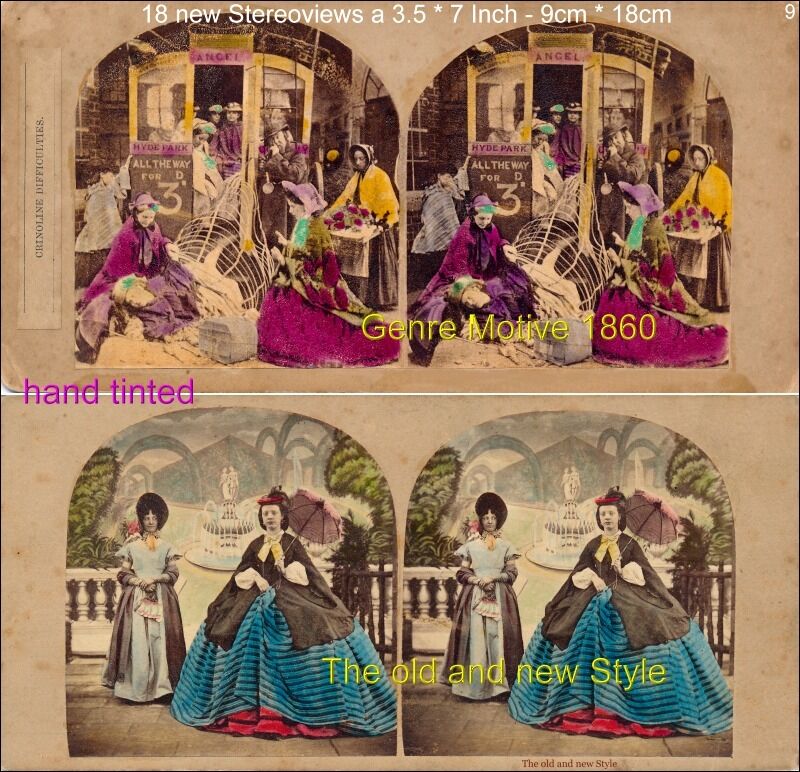 18 Stereoviews Genre 1870 1890 hand tinted Lot 9
