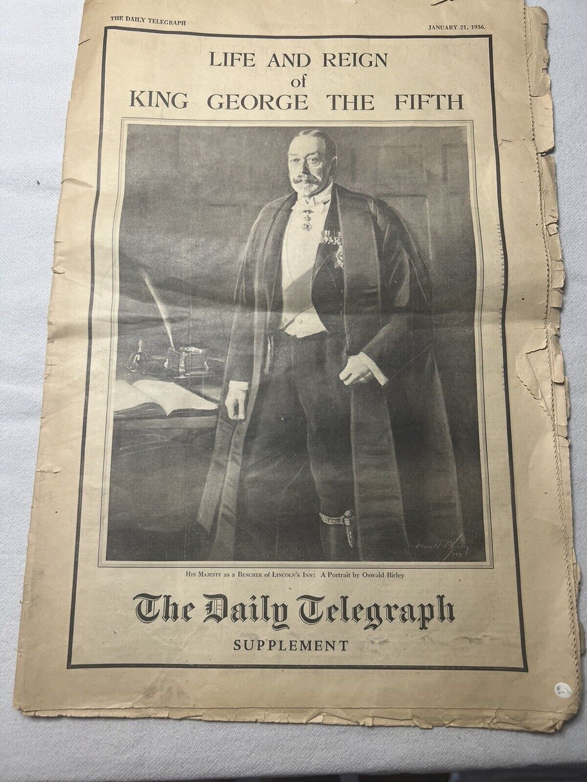 Vintage Daily Telegraph Pictorial Supplement Newspaper Jan 21 1936 King George