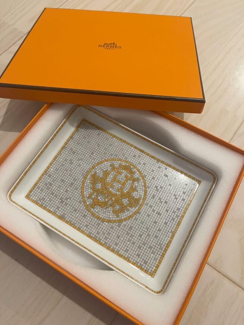 Auth HERMES Mosaique au 24 Gold Rectangle Plate Tray 16 x 12cm w/Box Tableware
