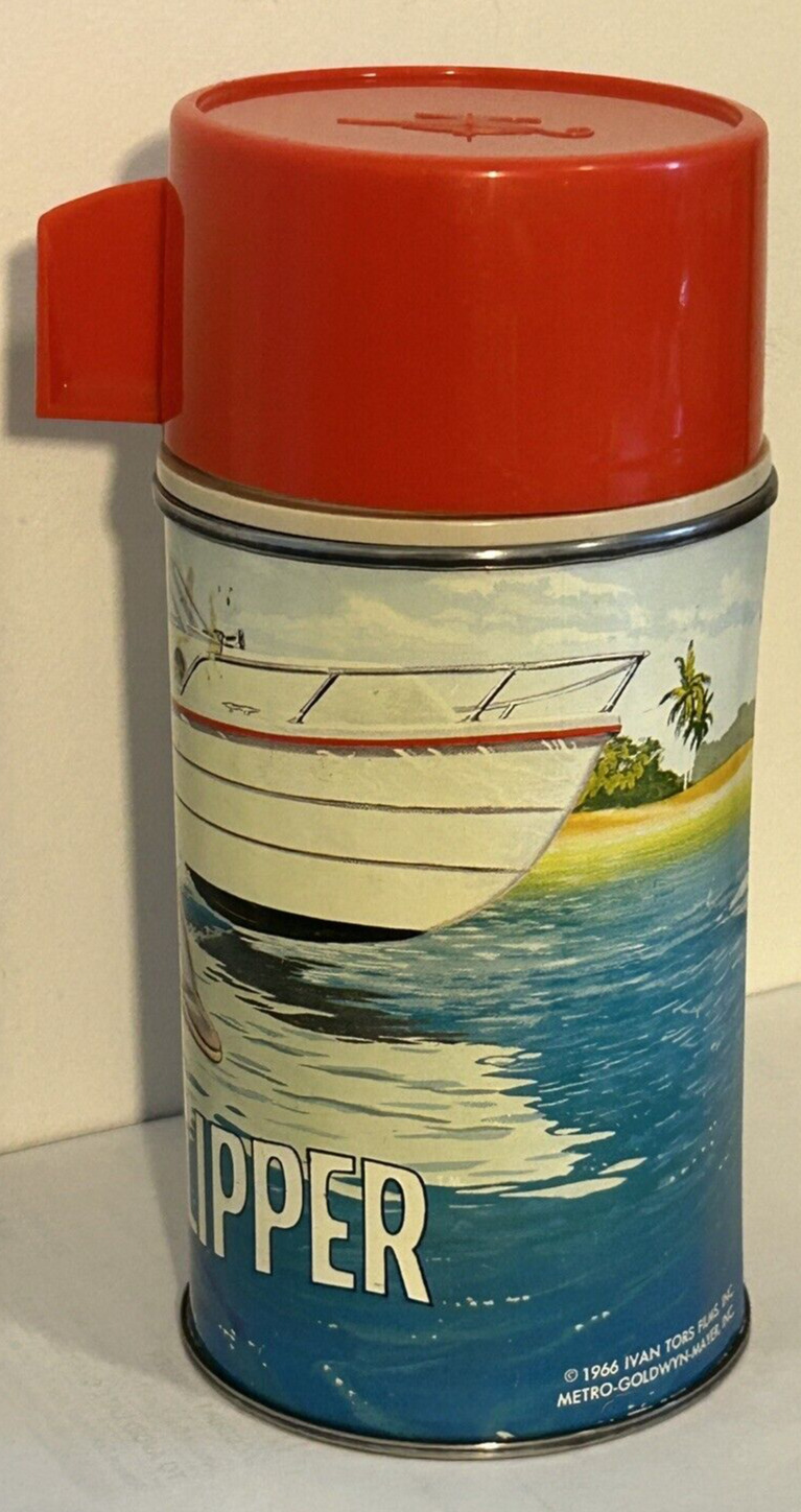 1966 FLIPPER Metal Thermos King Seeley Thermos w/ Stopper and Aladdin Red Cap