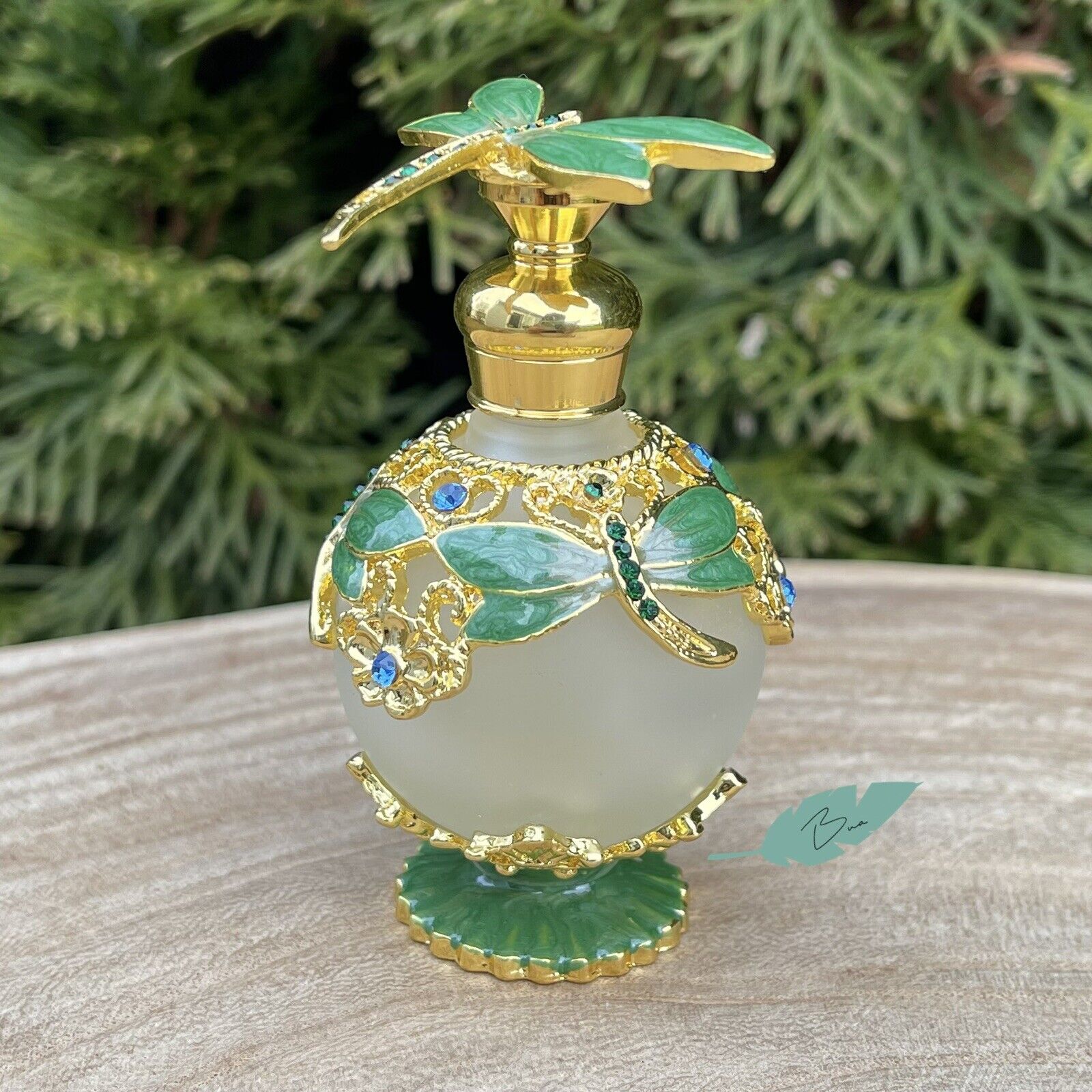 Dragonfly Vintage-Style Perfume Bottle 25mL In Emerald Green