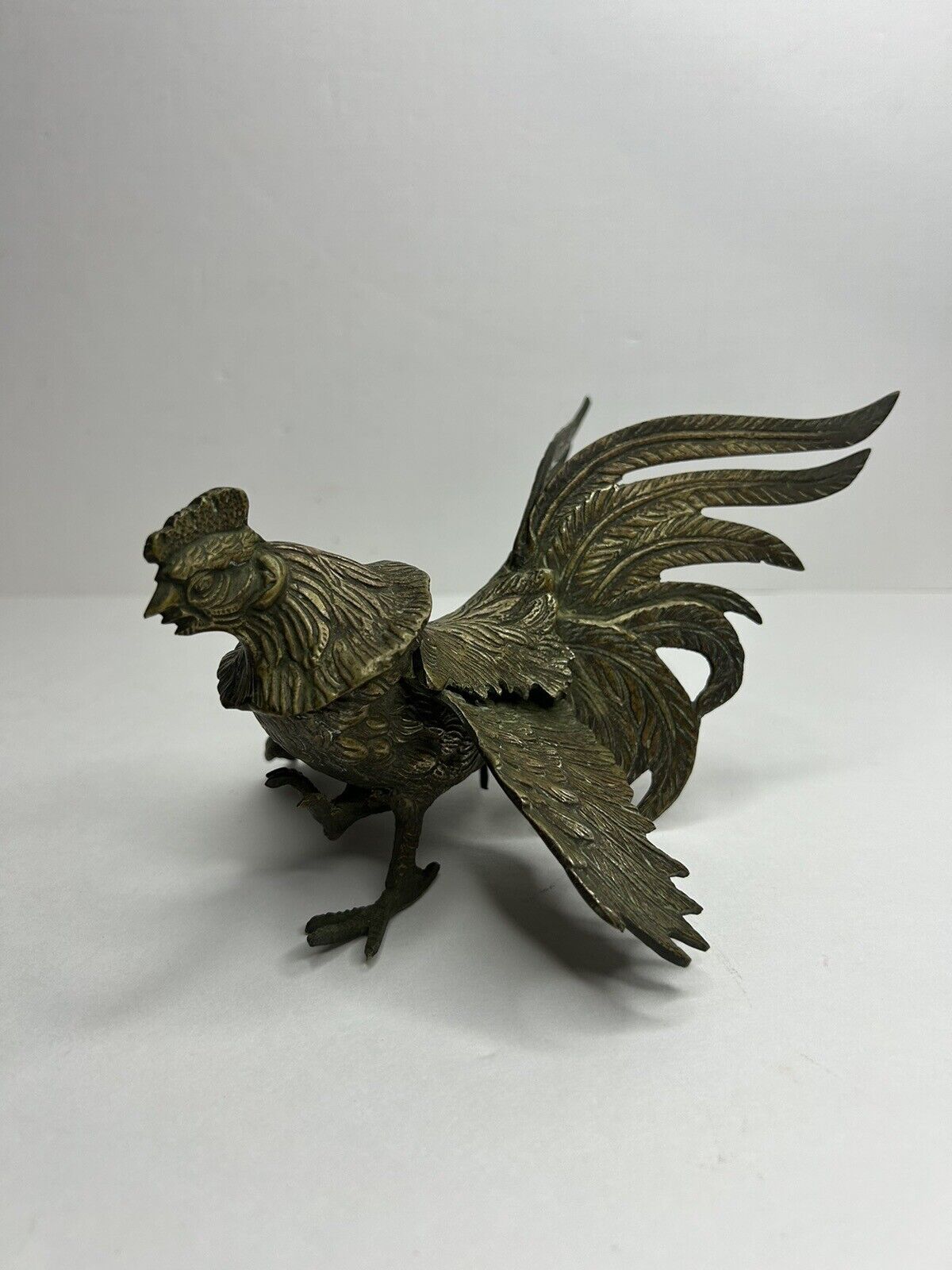 Fighting Brass Rooster Cock Figurine Mid Century Modern Decor MCM 