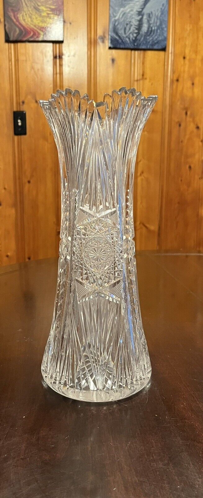 STUNNING ABC American Brilliant Cut Glass Vase 12” Exceptional Beauty