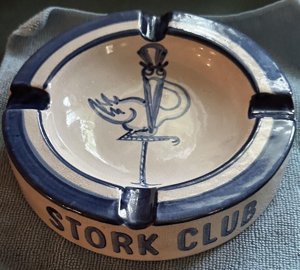 Vintage Stork Club NYC Ashtray New York City Nightclub Blue Ceramic 7” X 1.5”