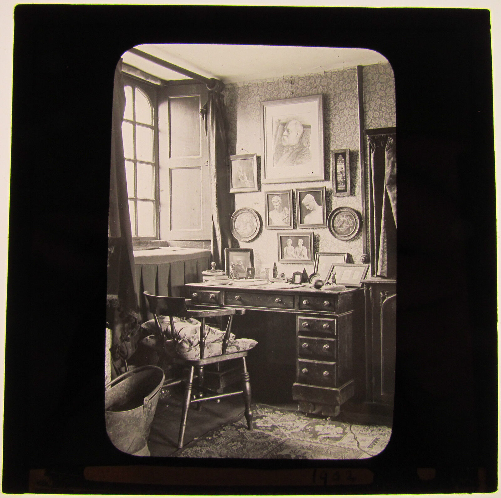 Glass Magic lantern slide AN  EDWARDIAN STUDY HOUSE DATED 1902