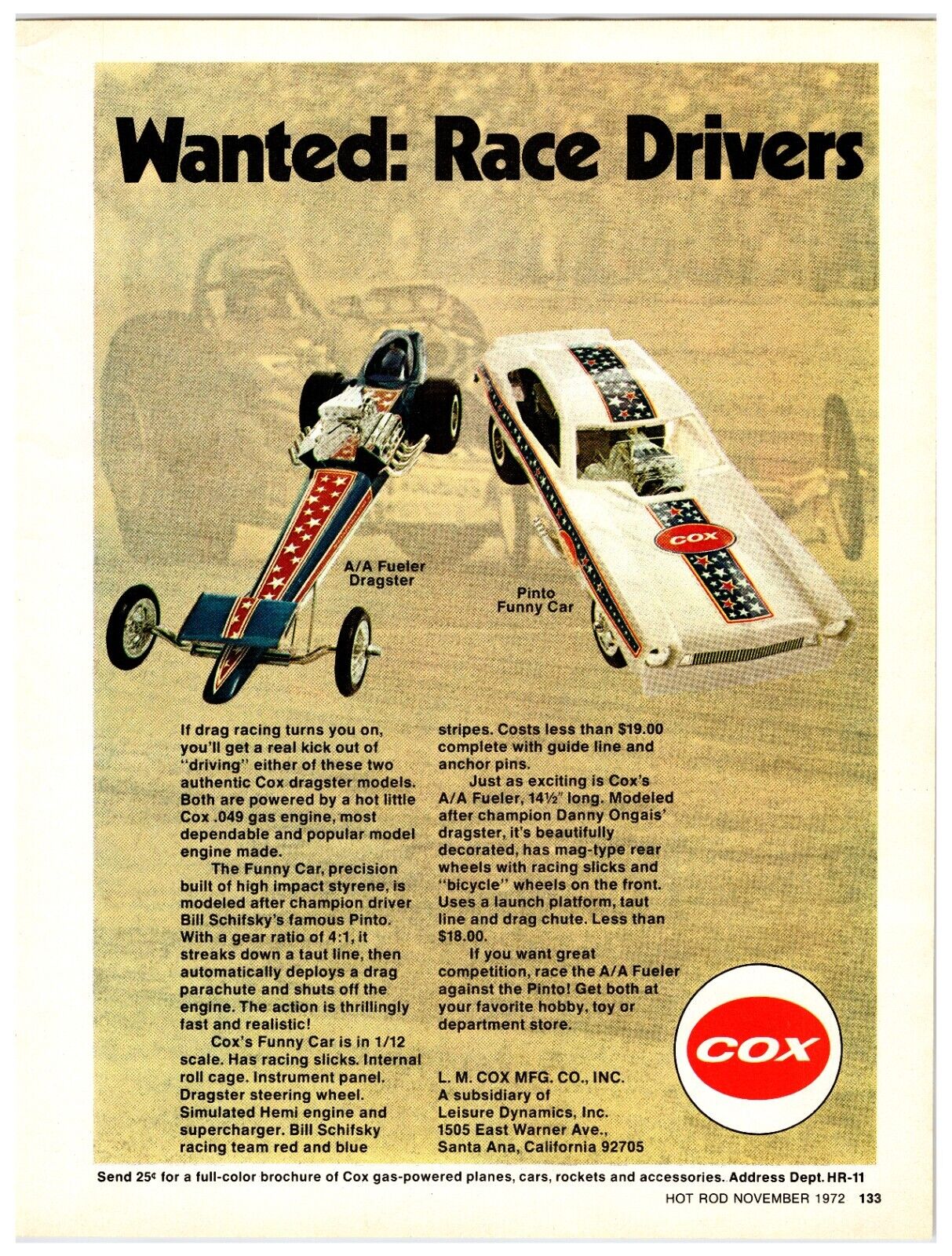 Original 1972 Cox Super Funnies Toy Cars - Print Advertisement (8x11) *Vintage*