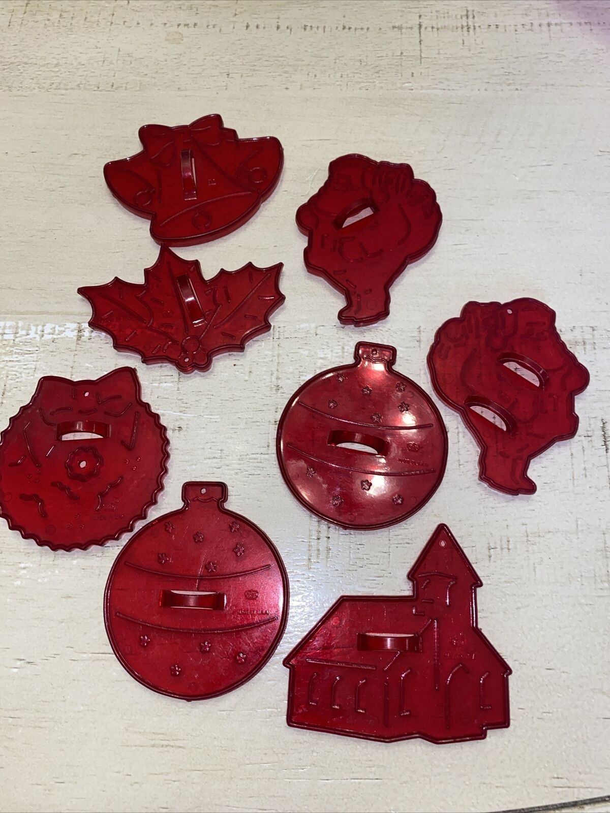 HRM Cookie Cutters Crown Logo Flat Plastic Christmas USA Red Lot Of 8 Vintage
