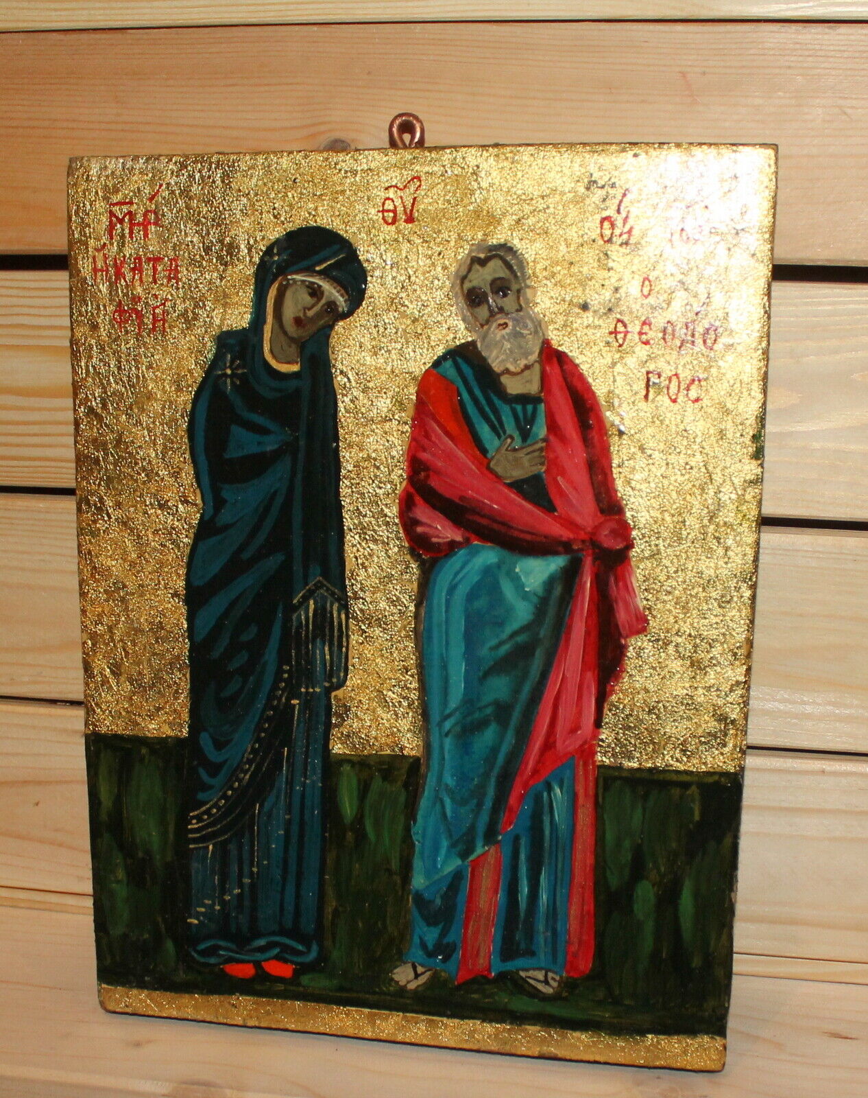 Hand painted Orthodox icon Virgin Mary Saint John
