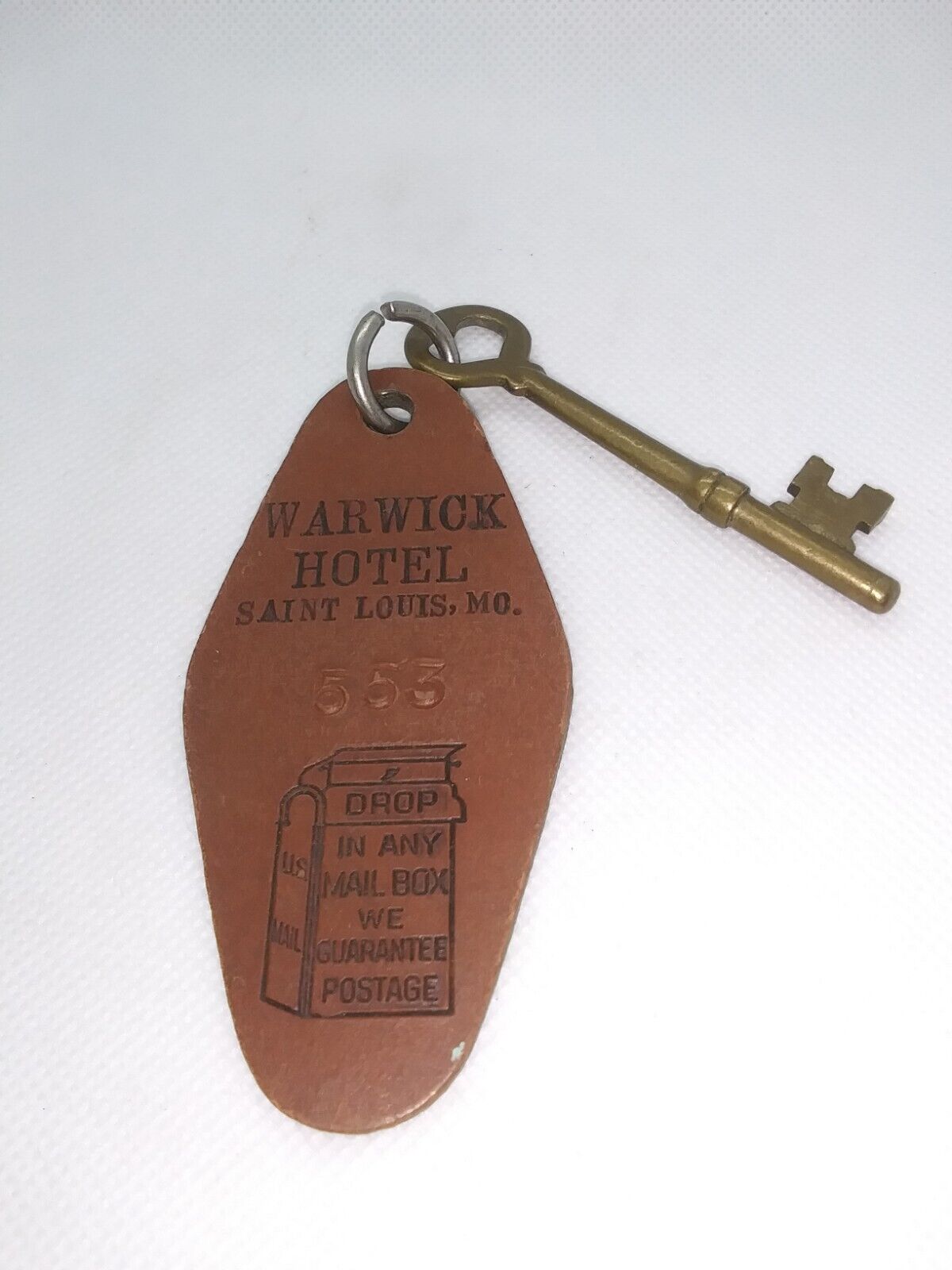 Vintage Warwick Hotel Saint Louis Missouri Key Chain #553 With Skeleton Key