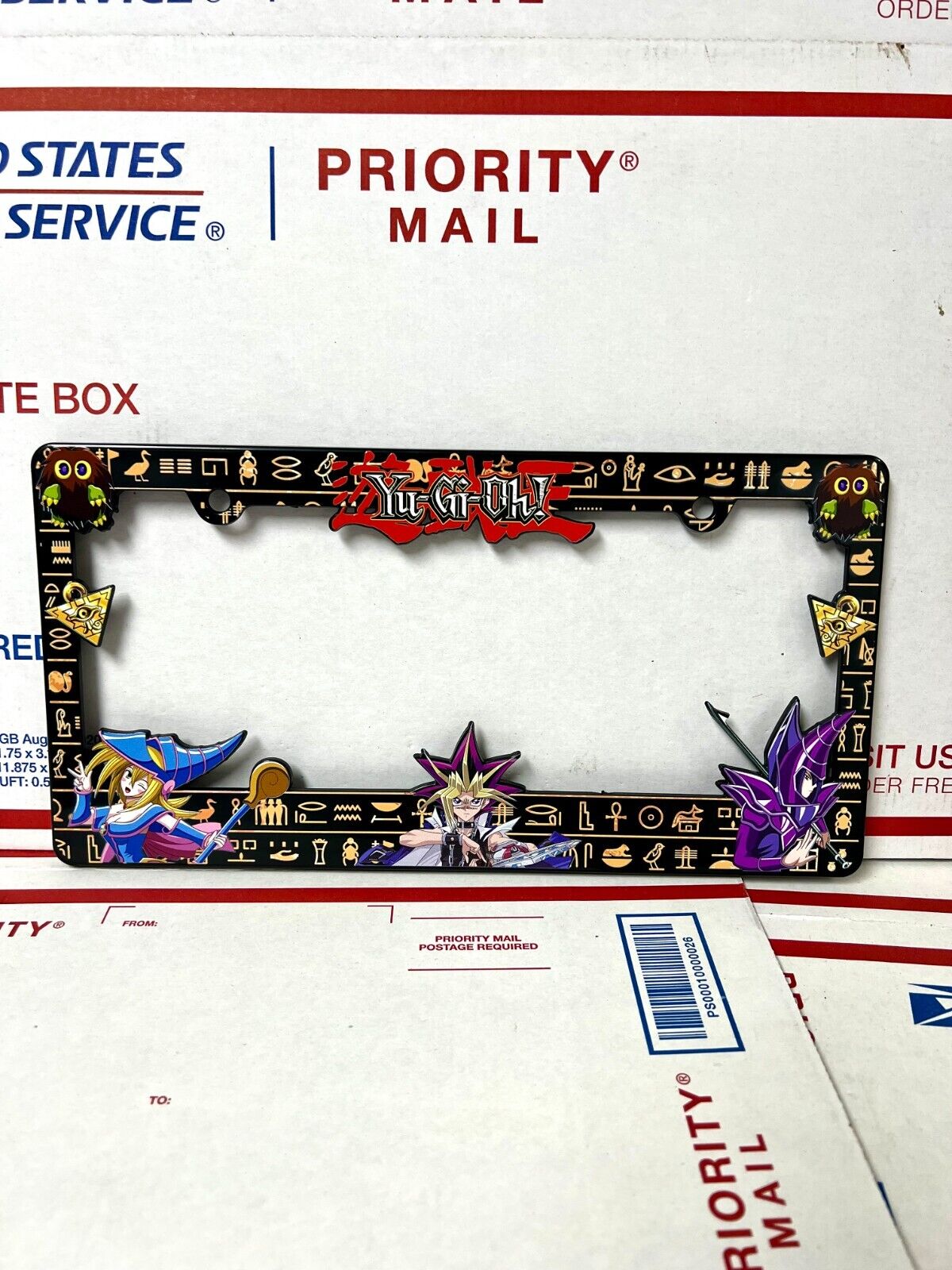 Yugioh License Plate Frame featuring Yugi, Dark Magician Girl, and Dark Magician