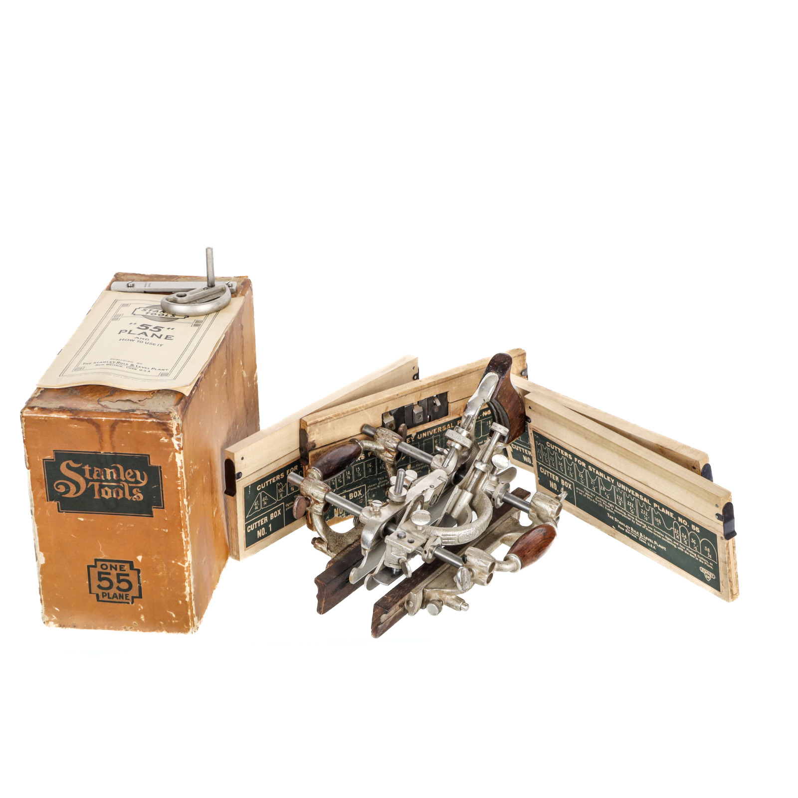 Stanley No. 55 Combination Plane 1910\'s-1920\'s W Box & Instructions 95% Complete