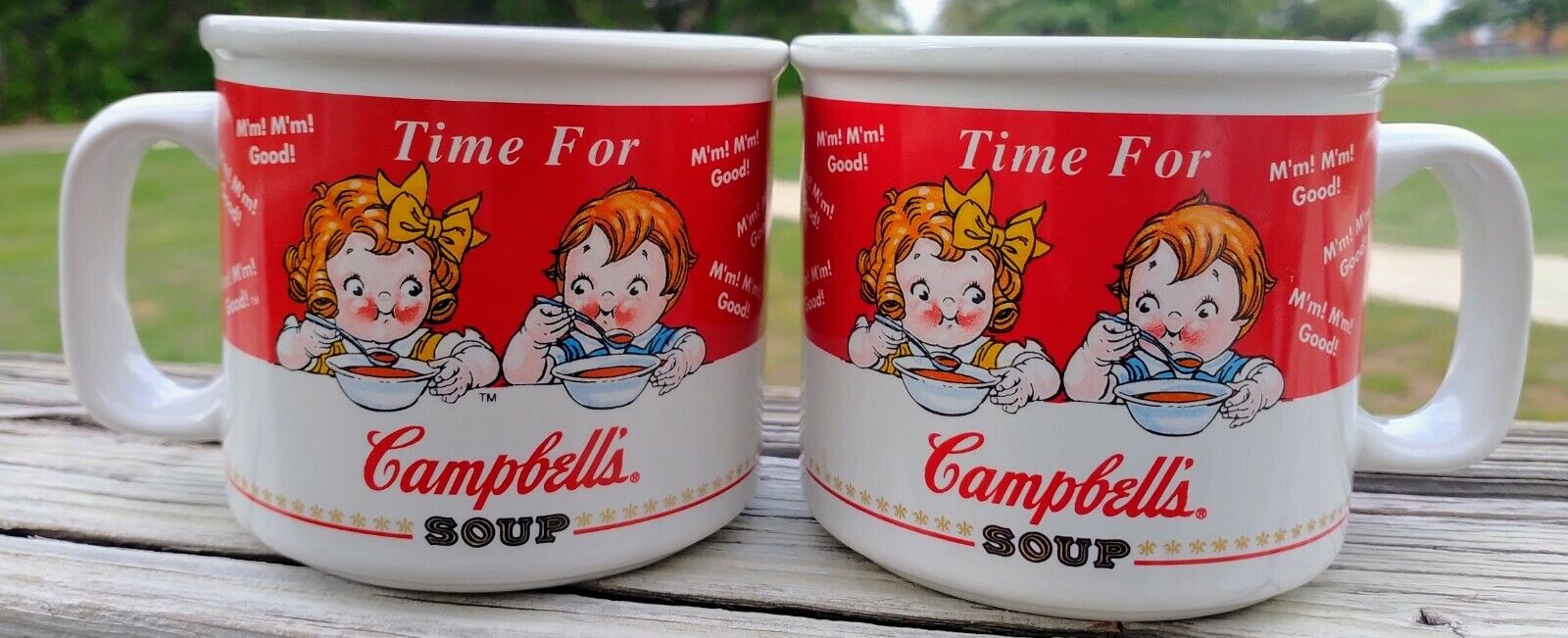 Set of 2 Vintage 1998 Time for Campbell\'s Soup Mug Kids Soup Mmm Mmm Good 