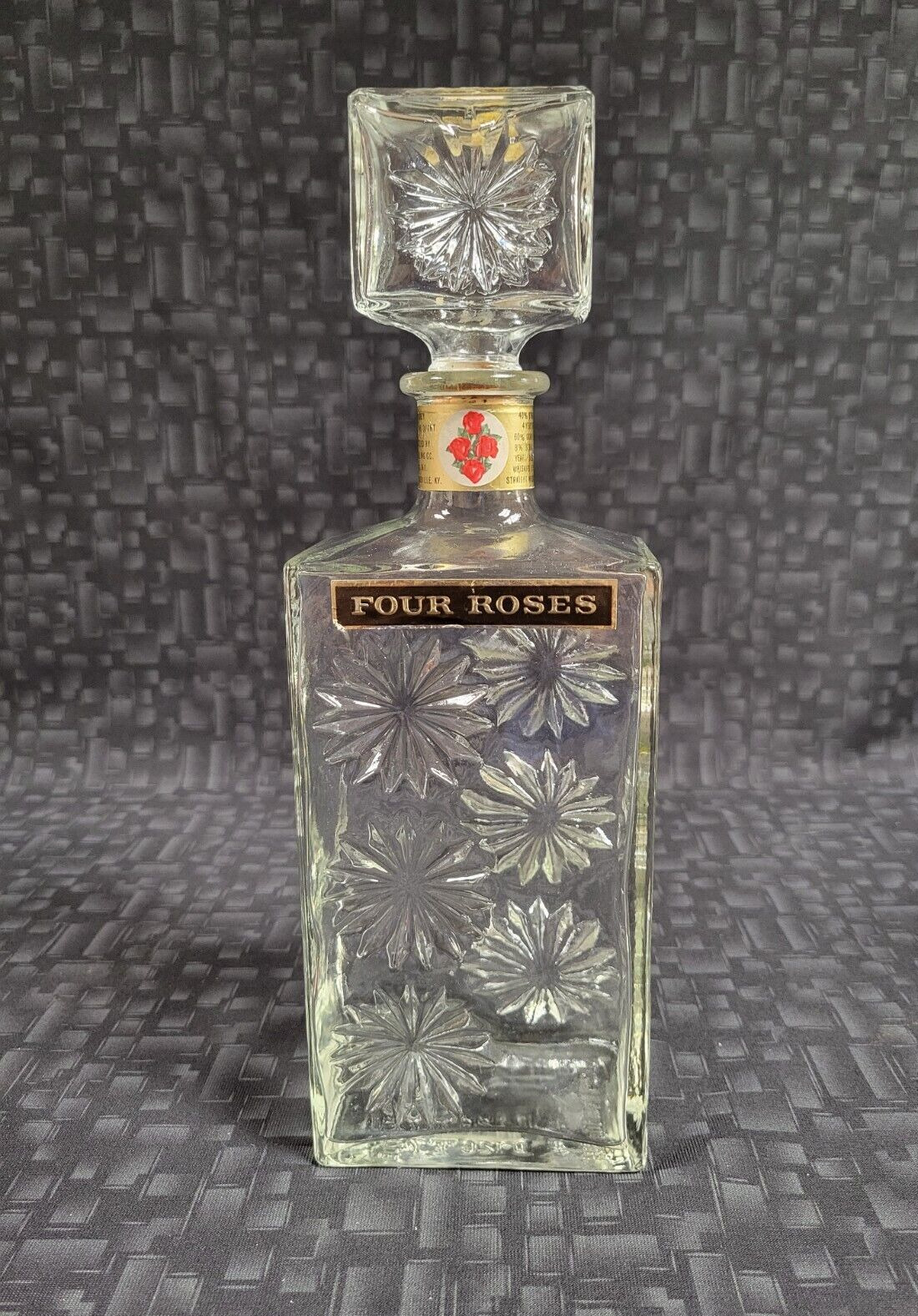 Vintage Four Roses Whiskey Bottle/Decanter - Starburst Design w/ Corked Stopper