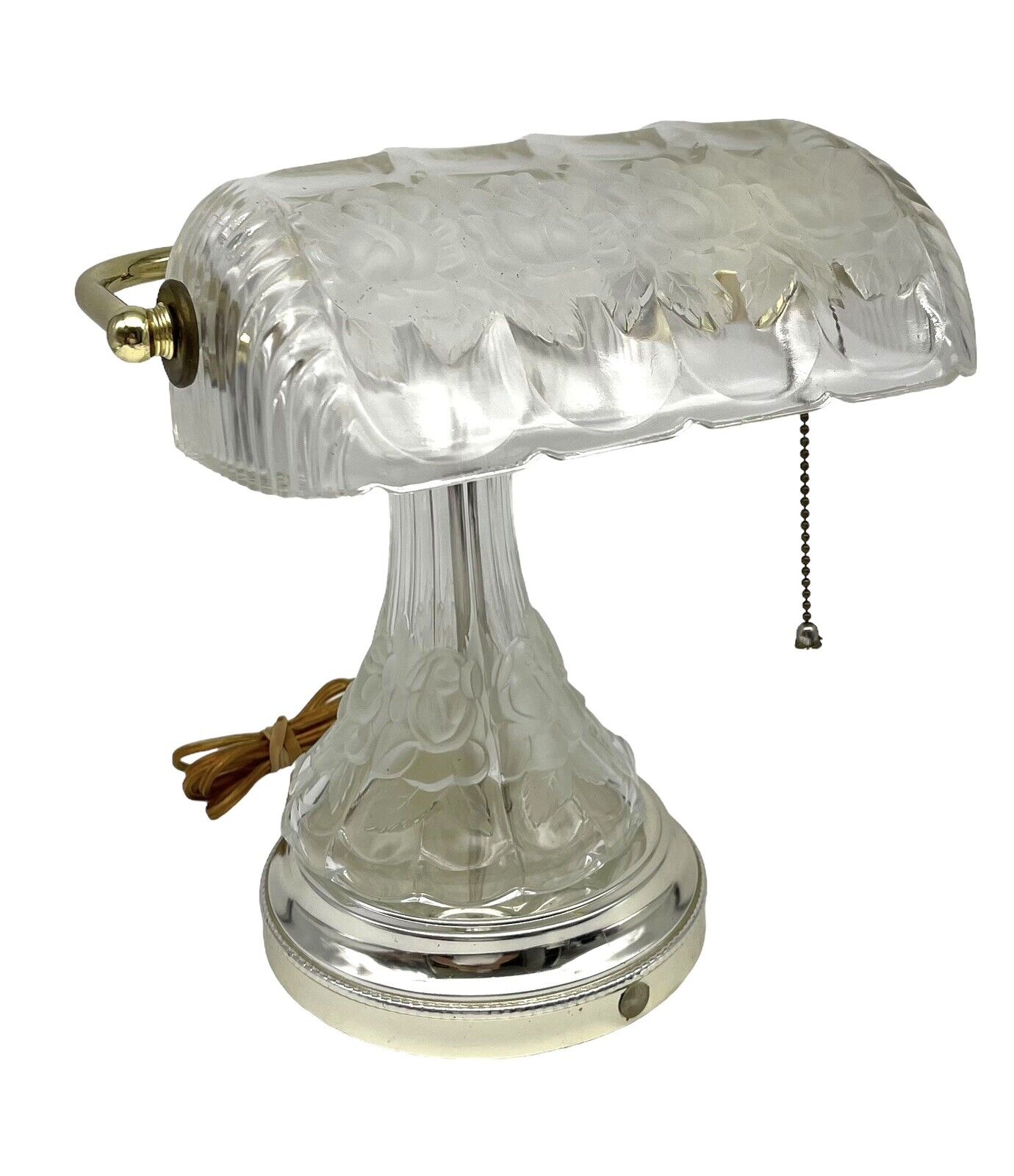 Vintage Anna Hutte Bleikristall Floral Glass Banker's Style Desk Lamp RARE  12”
