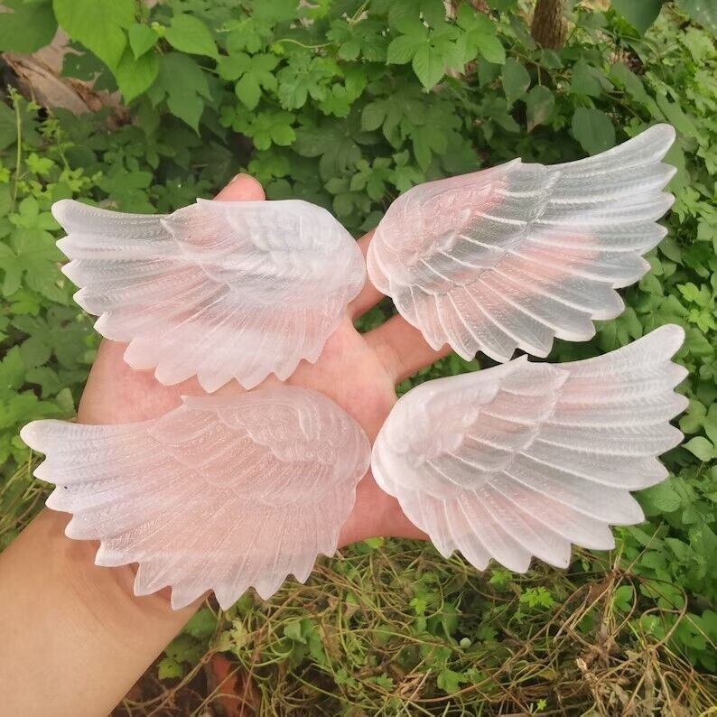 Natural Selenite Angel Left Wing Crystal Carving Healing Decor Housewarming Gift