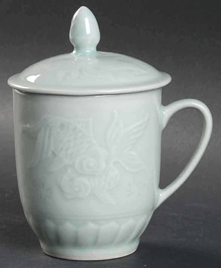 China Celadon Goldfish Mug & Lid 8002587