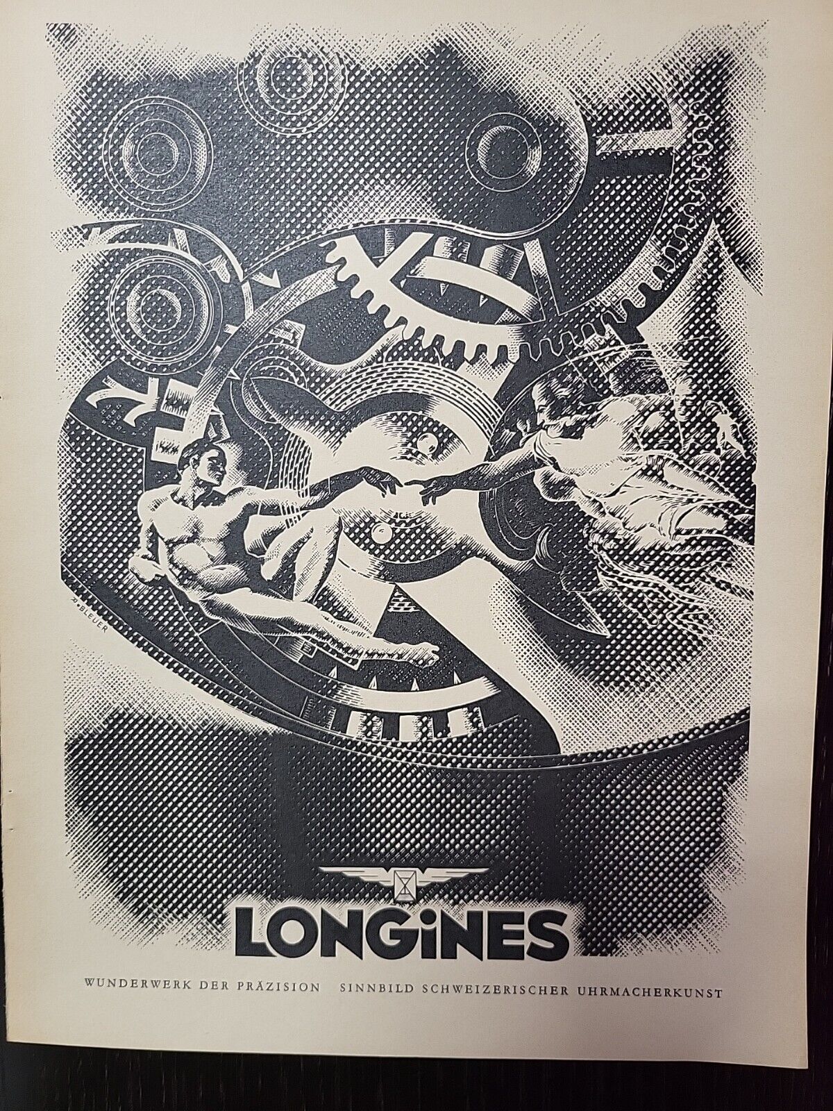 Longines Watch Print Ad 1946 Du Swiss Luxury Precision German Greek Gods Logo