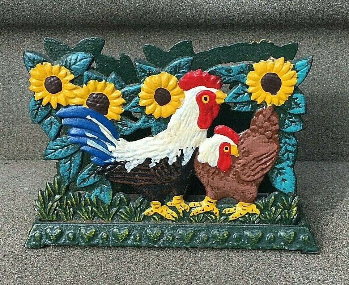 Rooster and Hen Napkin Holder Cast Iron