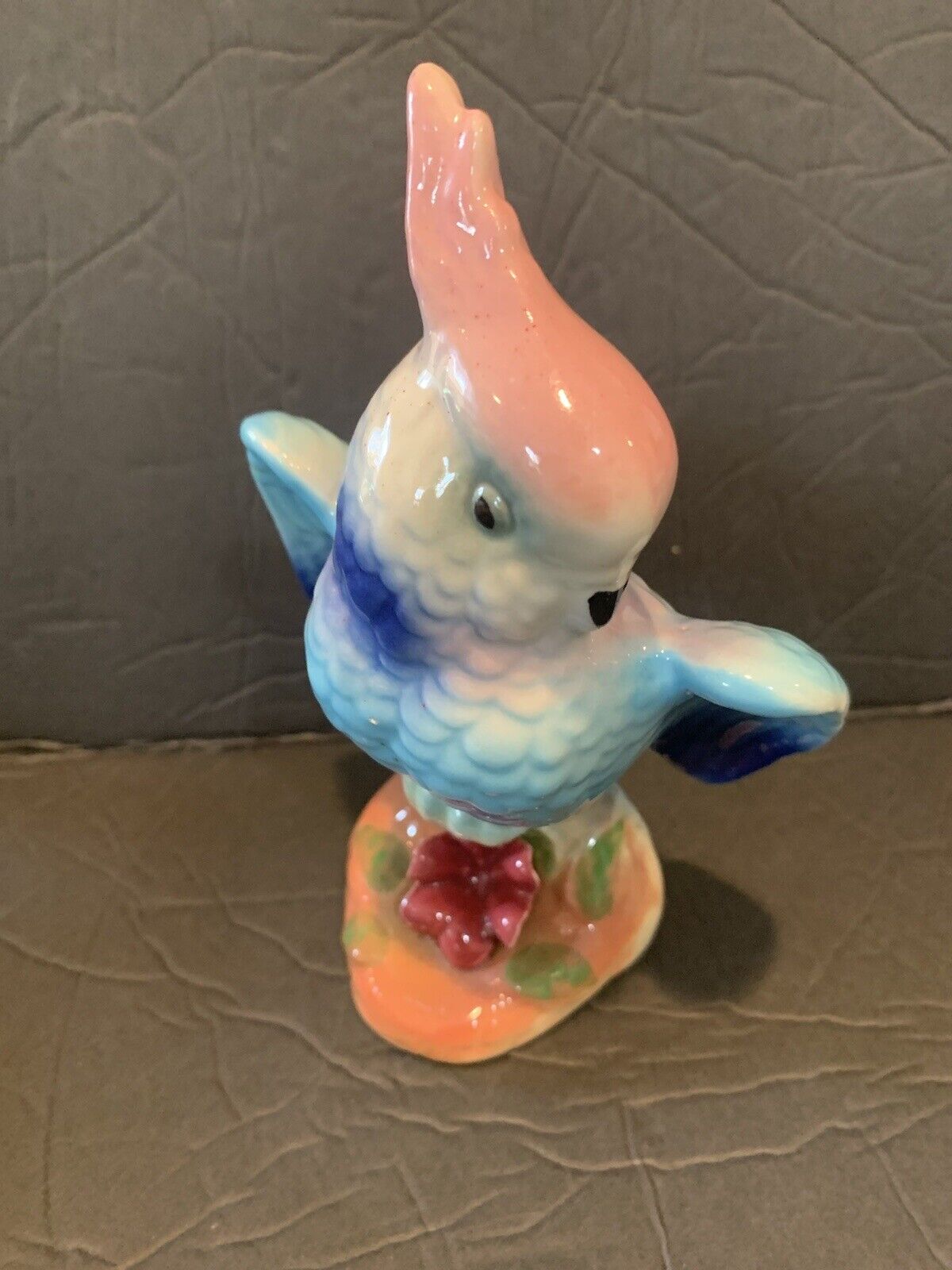 Vintage Ceramic Parrot Cockatoo Bird Figurine Royal Copley Blue & Pink MCM Retro