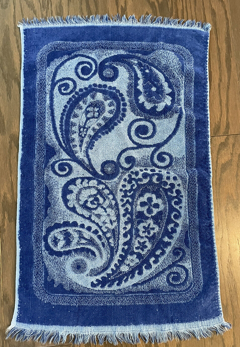 Vintage Cannon Royal Family Hand Towel blue paisley fringe