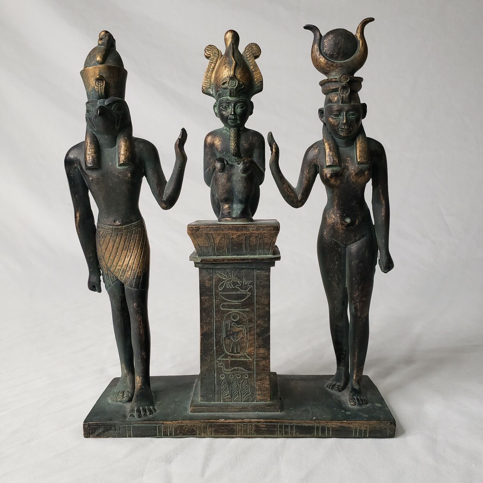 Trinity of Osorkon II ~ Osiris, Isis and Horus Egyptian Gods Statue