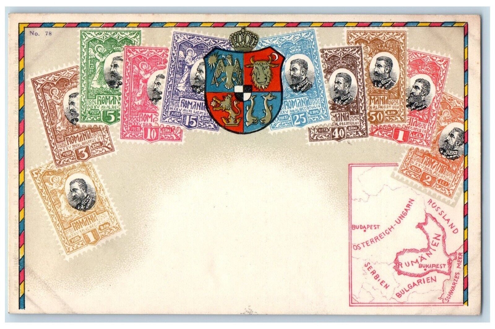 c1905 Romania Stamps Ottmar Zieher Map Unposted Antique Postcard