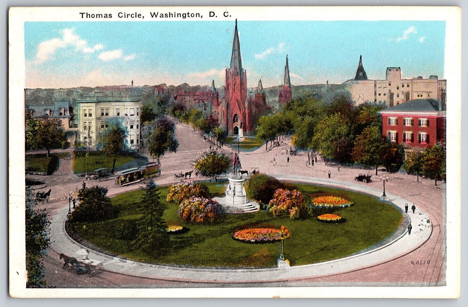 Washington, DC - Aerial View of Thomas Circle - Vintage Postcard - Unposted