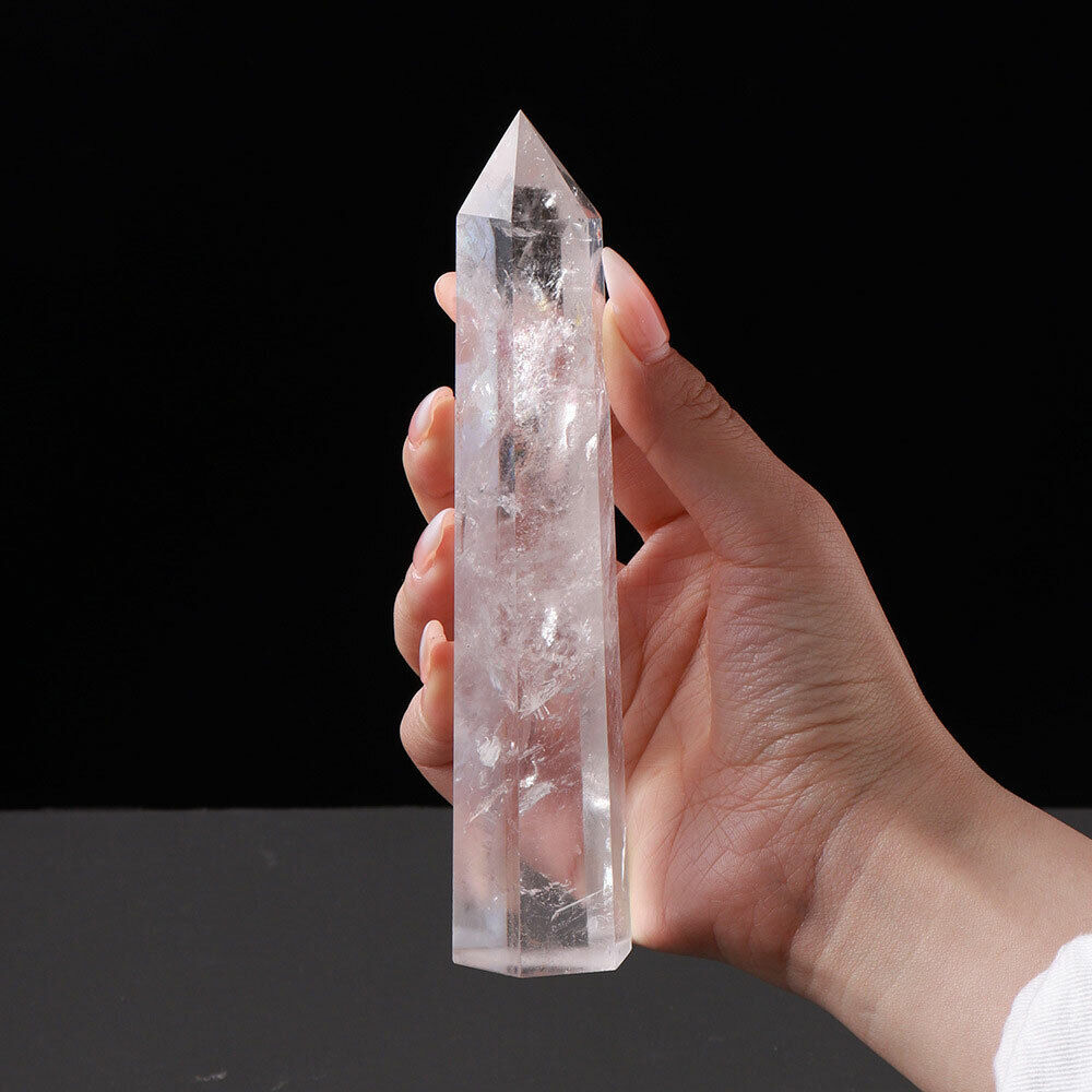 200G Large Natural Clear Quartz Crystal Point Reiki Healing Stone Wand 12-13cm